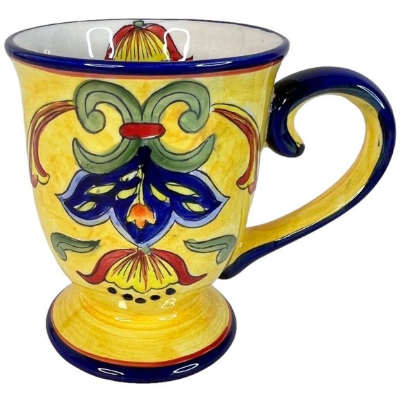 New Maxcera Yellow Talavera Ceramic Large Footed Mug And Square Salad Plate 9 IN - Picture 2 of 9